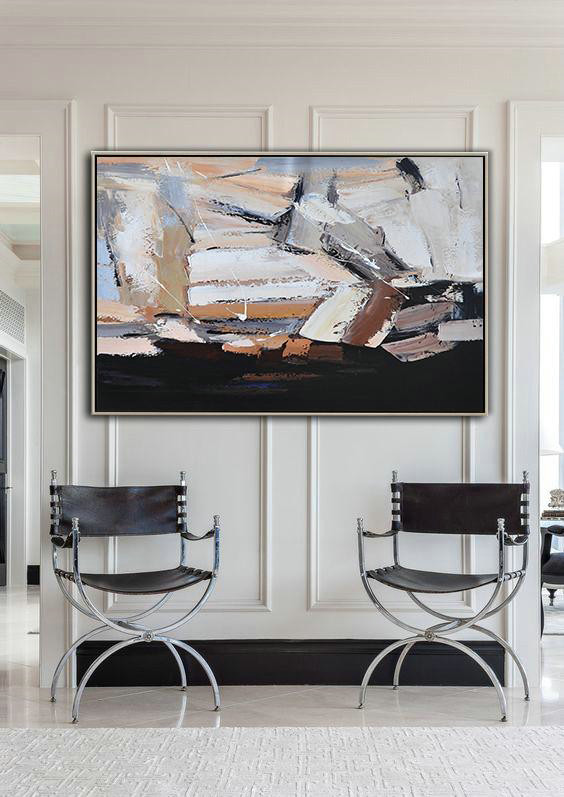 Extra Large Textured Painting On Canvas,Oversized Horizontal Contemporary Art,Canvas Artwork For Sale,White,Grey,Brown,Black.etc